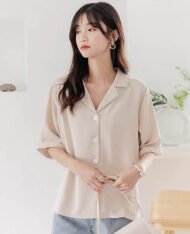 質感v翻領短袖襯衫 - Image 2