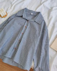 韓系口袋條紋襯衫 - Image 3