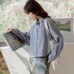 韓系口袋條紋襯衫