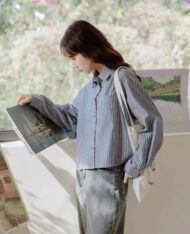 韓系口袋條紋襯衫