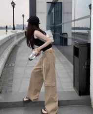 美式感抽繩工裝寬褲 - Image 6