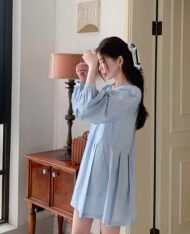 超young感！條紋寬娃娃短裙 - Image 5