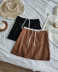 配邊抽繩繫帶短裙 - Image 5