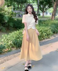 古典美新式旗袍上衣+後鬆緊A半長裙兩件套