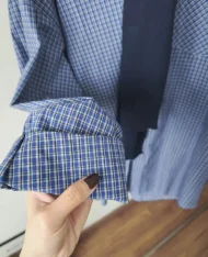 寬版格紋拼色襯衫 - Image 5
