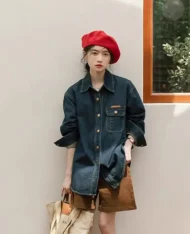 復古寬牛仔襯衫外