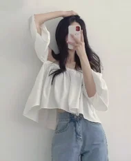 (Defect) 微性感平口一字領上衣