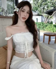 純欲風一字領繫帶上衣