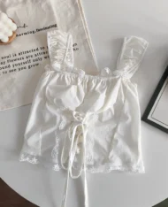 純欲風一字領繫帶上衣 - Image 3