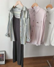 條紋拼色襯衫外 - Image 7