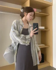 條紋拼色襯衫外