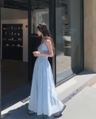 溫柔風皺褶收腰長裙 - Image 2