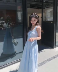 溫柔風皺褶收腰長裙 - Image 3