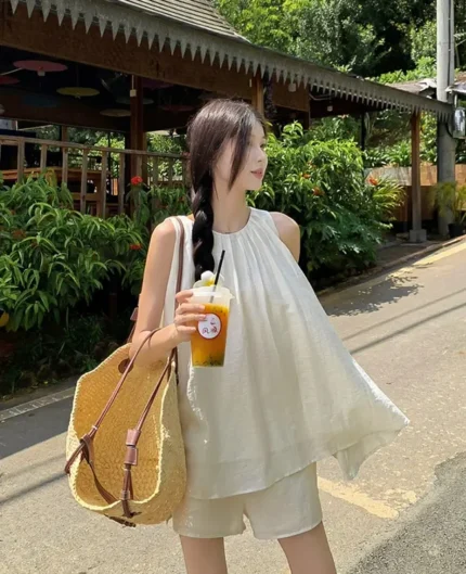 夏日涼感無袖上衣+短褲兩件套裝set