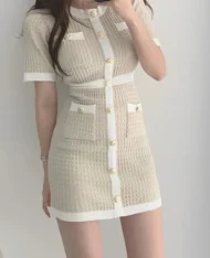 奢華小香風排扣洋裝 - Image 2