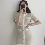 奢華小香風排扣洋裝