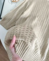 圓領五分袖鏤空針織上衣 - Image 4