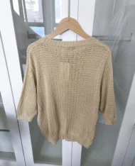 圓領五分袖鏤空針織上衣 - Image 2