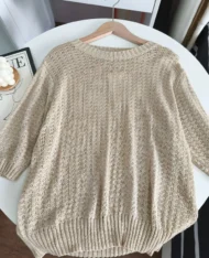 圓領五分袖鏤空針織上衣 - Image 3