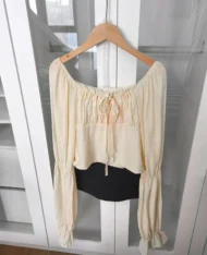 法式荷葉袖綁帶抓皺上衣 - Image 7