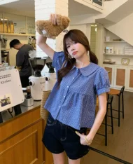 減齡娃娃格紋上衣 - Image 2