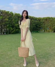 扭結後繫帶長裙