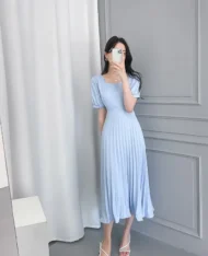 後繫帶百褶長裙 - Image 5