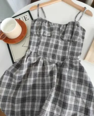 細肩復古格紋短裙 - Image 7