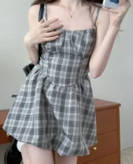 細肩復古格紋短裙 - Image 4