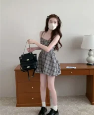 細肩復古格紋短裙 - Image 5