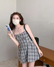 細肩復古格紋短裙 - Image 3