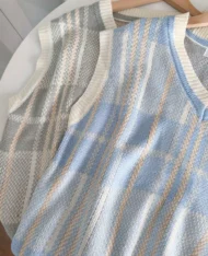 V領格紋拼色馬甲背心 - Image 7