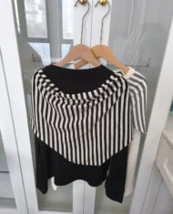 慵懶條紋披肩+長袖上衣兩件套set - Image 12