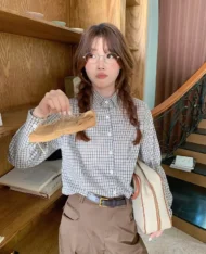 復古格紋調襯衫 - Image 4