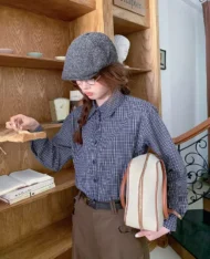 復古格紋調襯衫 - Image 3