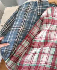 慵懶寬格紋拼色襯衫 - Image 8