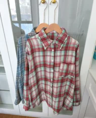 慵懶寬格紋拼色襯衫 - Image 10