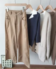 設計感口袋闊腿直長褲 - Image 11