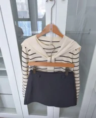 Miu系披肩+條紋上衣兩件套set - Image 21