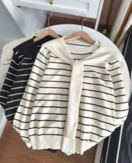 Miu系披肩+條紋上衣兩件套set - Image 9