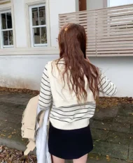 Miu系披肩+條紋上衣兩件套set - Image 8