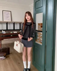 Miu系披肩+條紋上衣兩件套set - Image 4