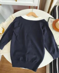 假兩件Polo拼接學院風上衣 - Image 9