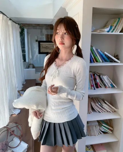 小浪漫蕾絲針織上衣