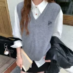 校園風刺繡馬甲背心