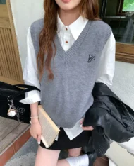 校園風刺繡馬甲背心