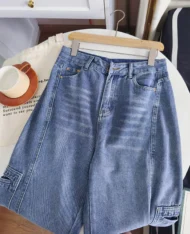 工裝深刷色牛仔寬褲 - Image 6