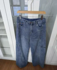 工裝深刷色牛仔寬褲 - Image 10