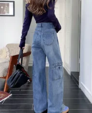 工裝深刷色牛仔寬褲 - Image 2