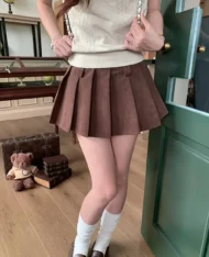 燈芯絨百褶迷你裙